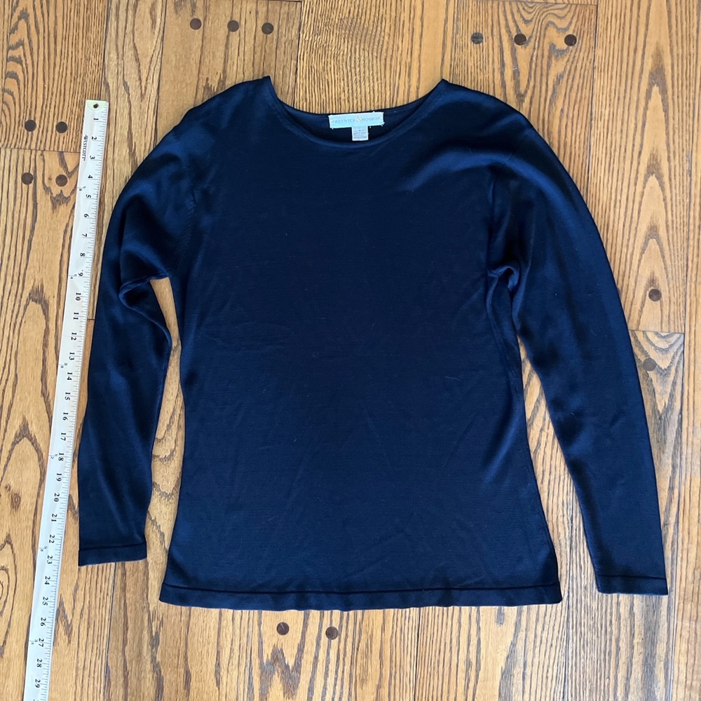Preswick & Moore 100% Silk Knit Top Black Long Sleeve Classic Minimalist Size L